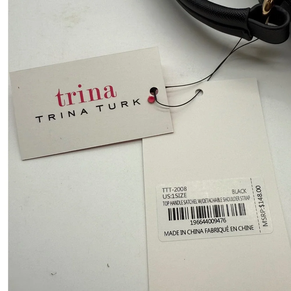 Trina Turk Top Handle Satchel Black Vegan Leather Shoulder‎ Bag $148 retail